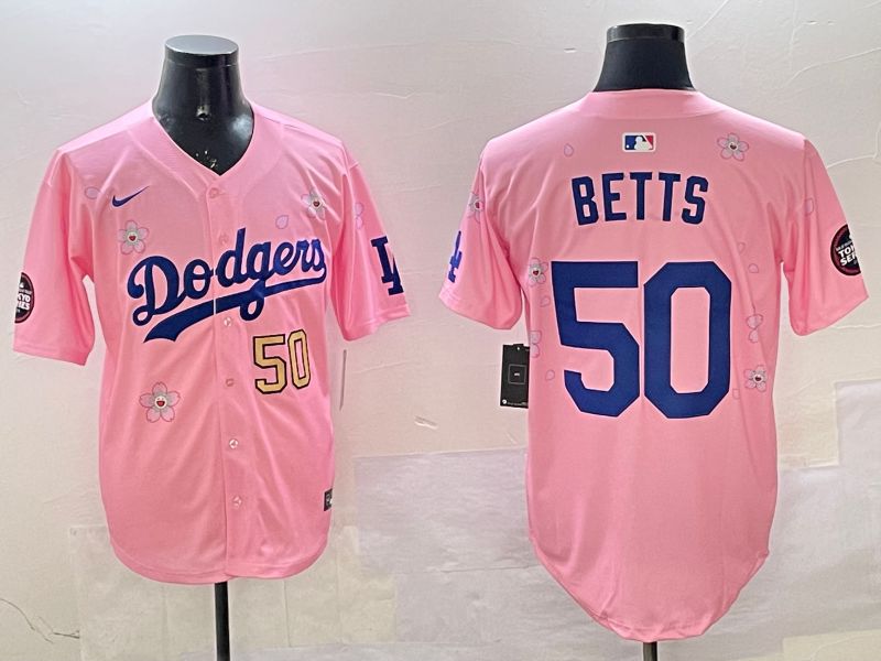 Men Los Angeles Dodgers #50 Betts Pink Sakura Edition 2025 Nike MLB Jersey style 7->los angeles dodgers->MLB Jersey